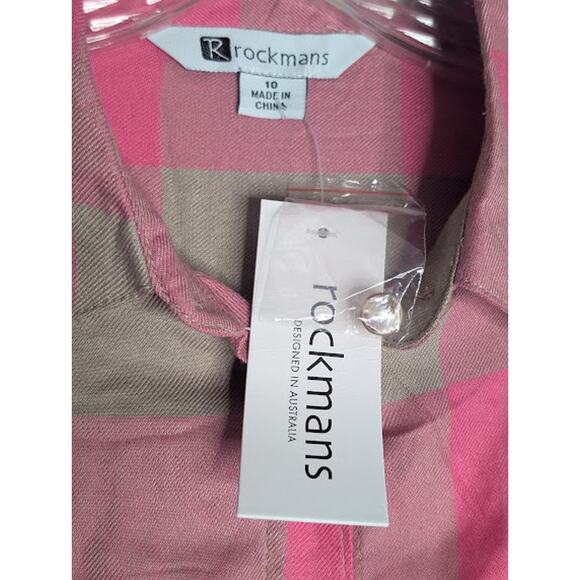 ROCKMANS womens pink tan plaid button down shirt sized 10 NWT Cabincore - Picture 4 of 7